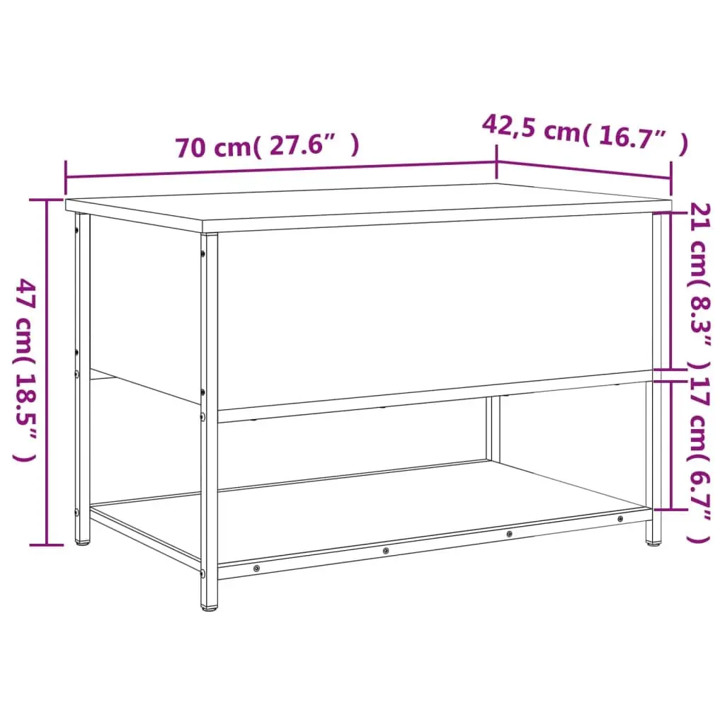 Black Storage Bench Engineered Wood Metal Frame 70x42.5x47cm for Entryway Hallway Seating and Organising with Spacious Storage Compartment and Lower