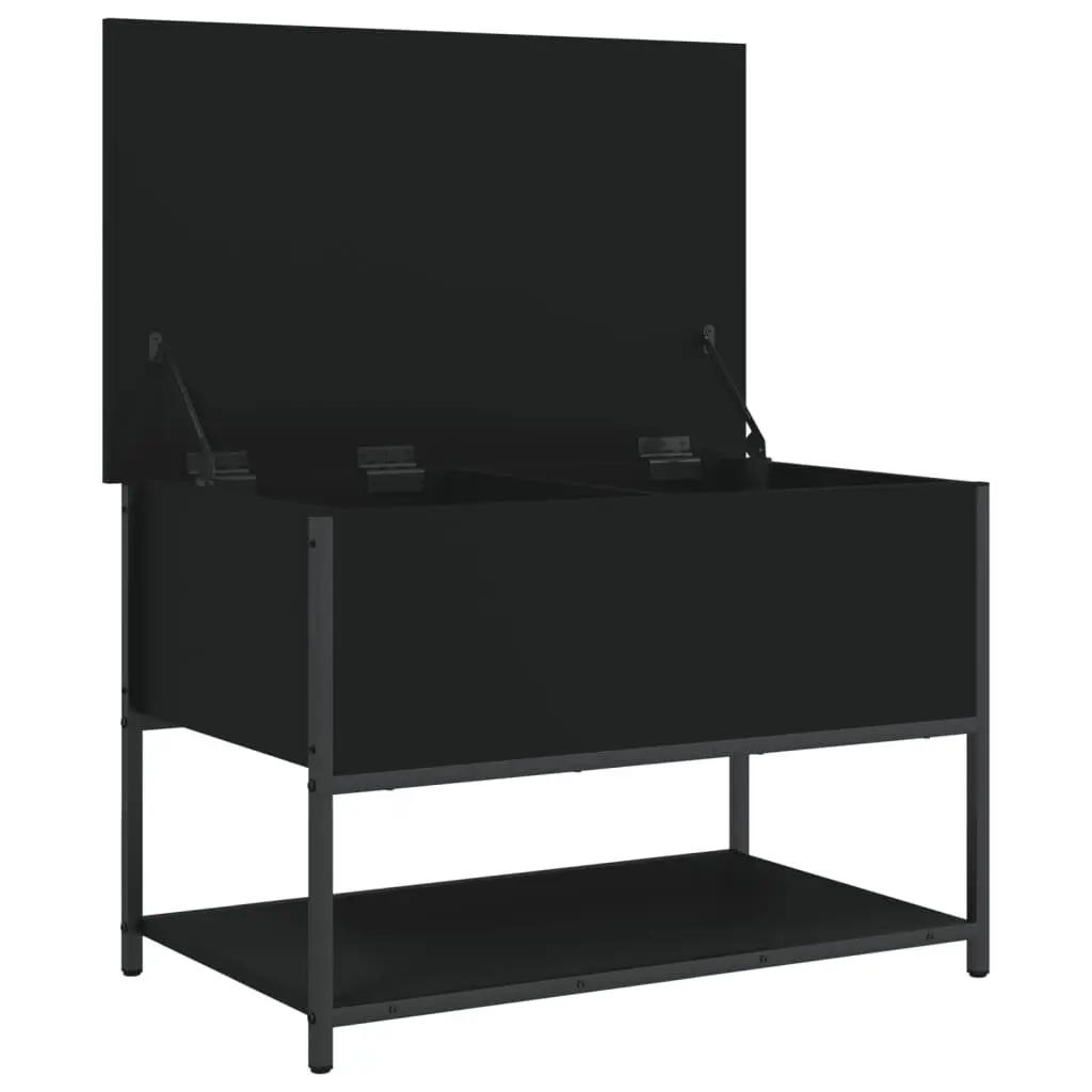 Black Storage Bench Engineered Wood Metal Frame 70x42.5x47cm for Entryway Hallway Seating and Organising with Spacious Storage Compartment and Lower