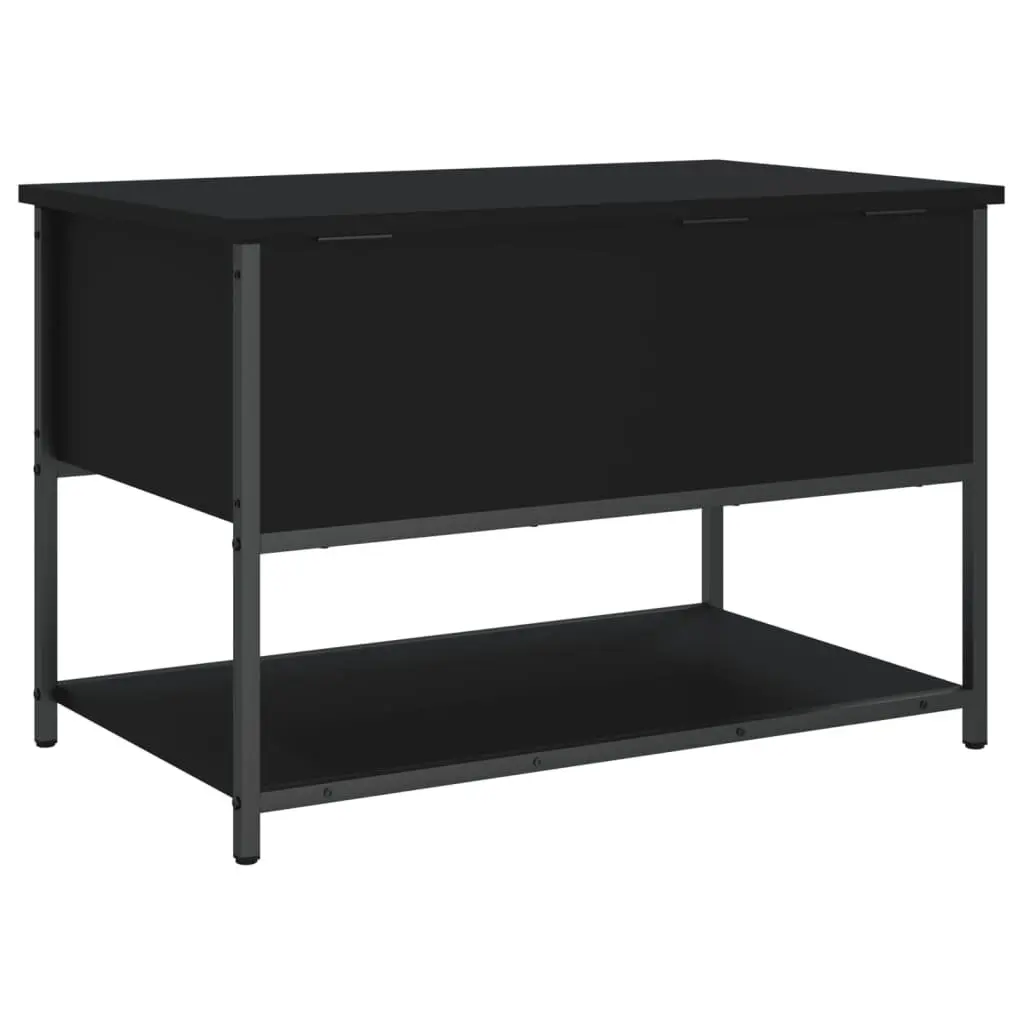 Black Storage Bench Engineered Wood Metal Frame 70x42.5x47cm for Entryway Hallway Seating and Organising with Spacious Storage Compartment and Lower