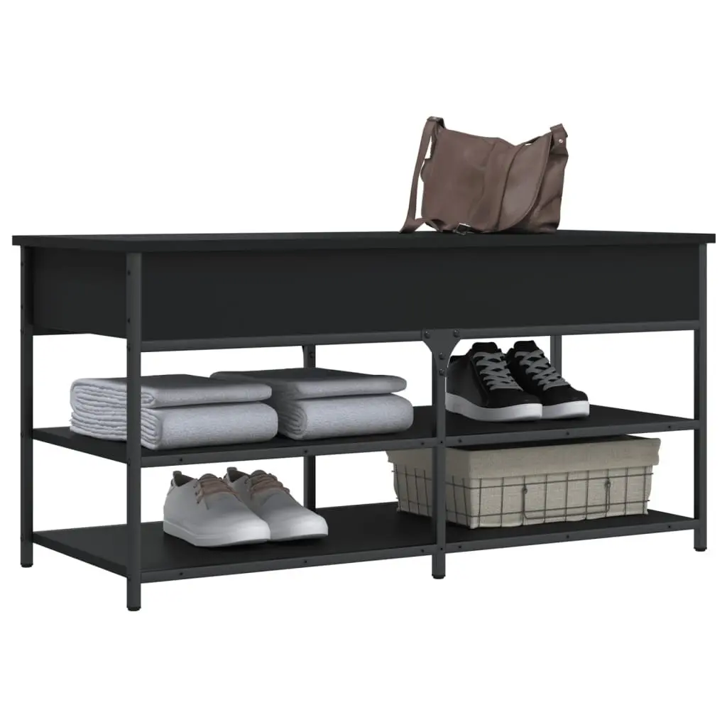 Storage Bench Black Hallway Shoe Organiser Engineered Wood Lift Top Entryway