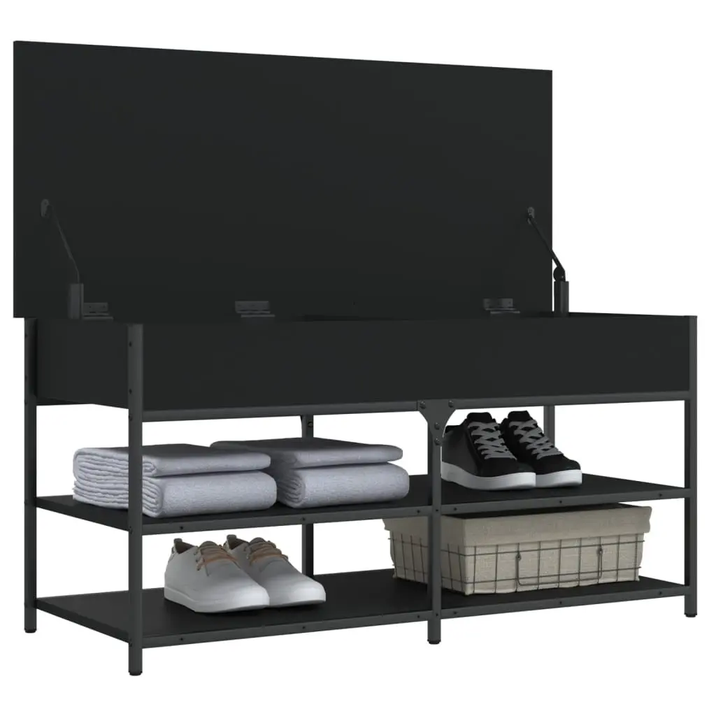 Storage Bench Black Hallway Shoe Organiser Engineered Wood Lift Top Entryway