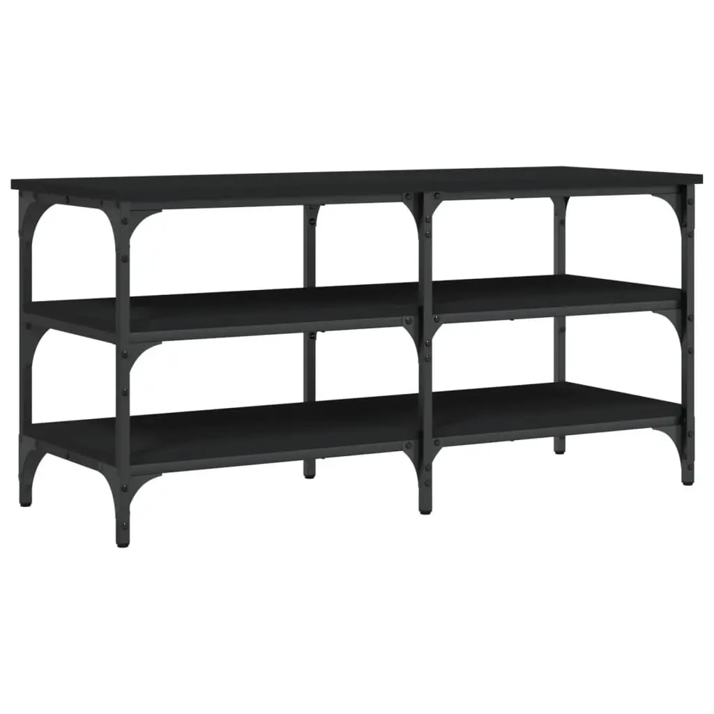 Shoe Bench Storage Engineered Wood Metal Frame 100x38.5x49cm Black 3-Tier Shelves