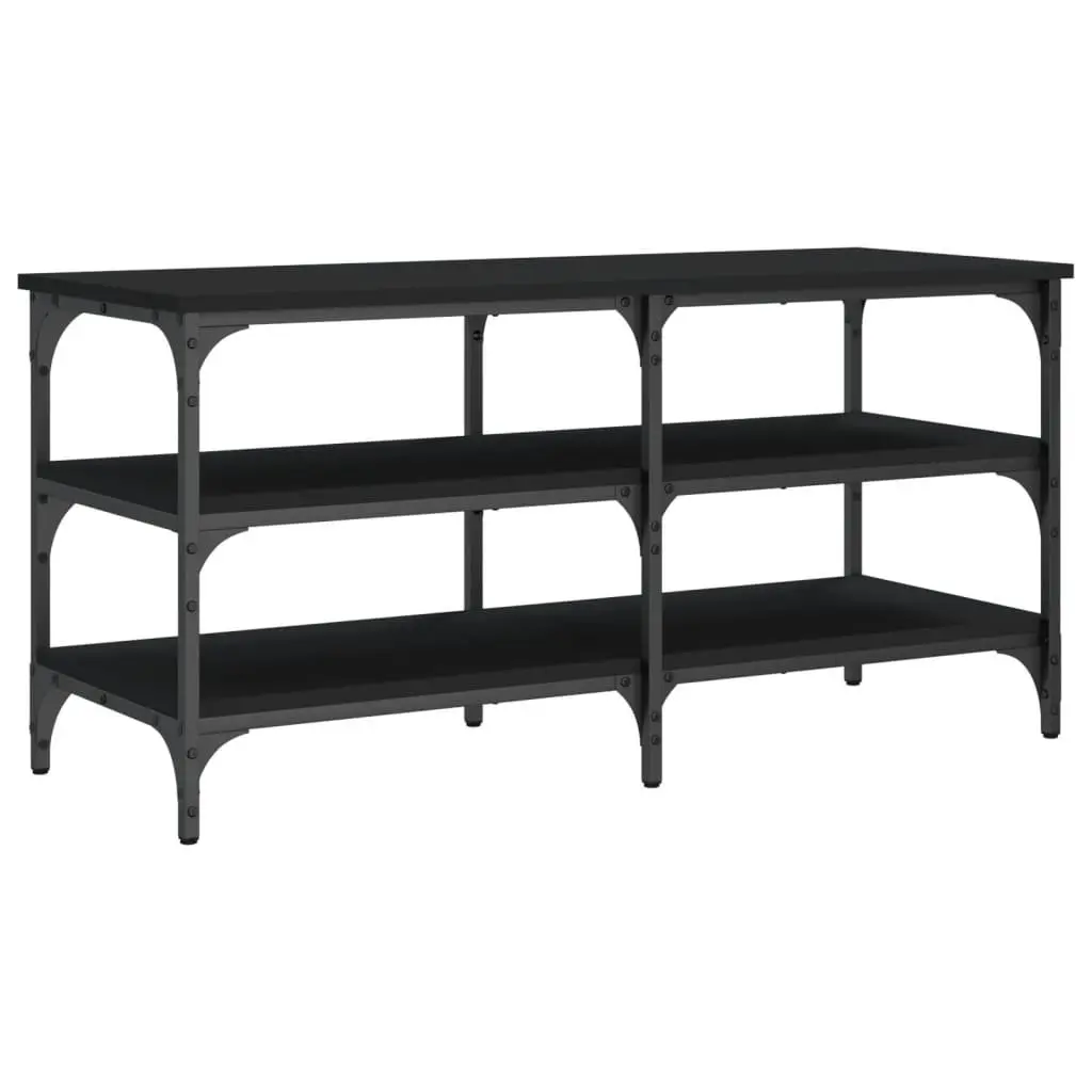 Shoe Bench Storage Engineered Wood Metal Frame 100x38.5x49cm Black 3-Tier Shelves
