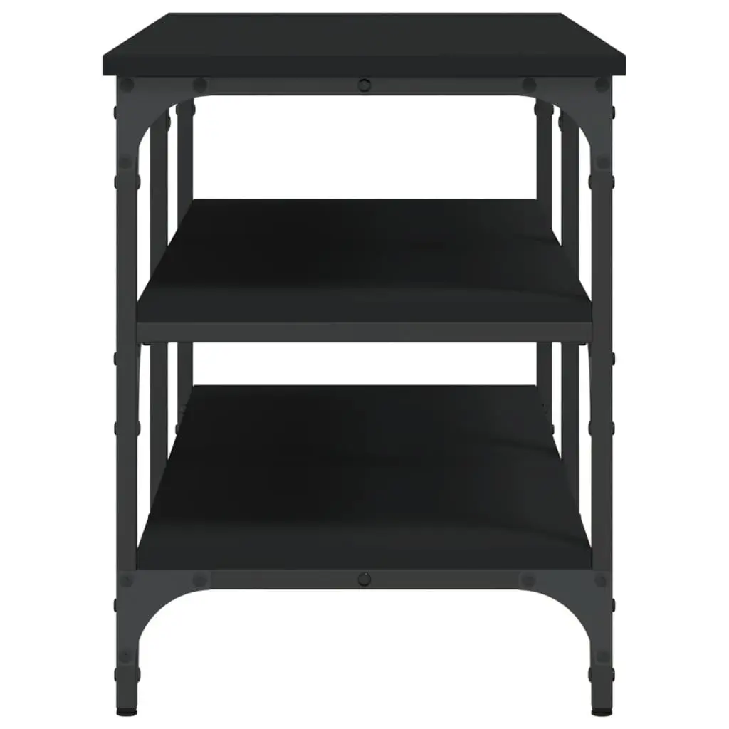 Shoe Bench Storage Engineered Wood Metal Frame 100x38.5x49cm Black 3-Tier Shelves