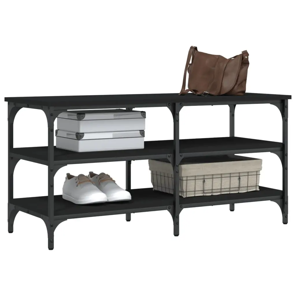 Shoe Bench Storage Engineered Wood Metal Frame 100x38.5x49cm Black 3-Tier Shelves