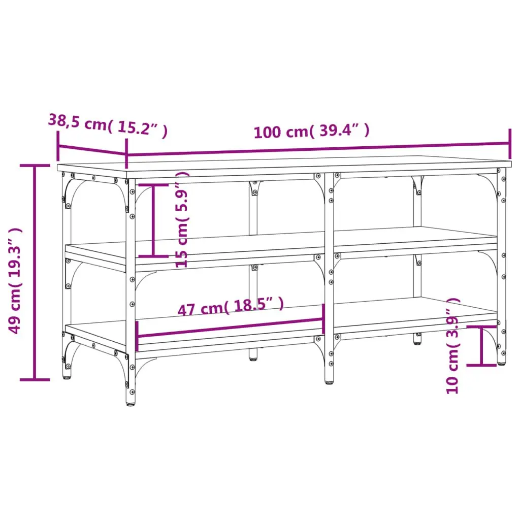 Shoe Bench Storage Engineered Wood Metal Frame 100x38.5x49cm Black 3-Tier Shelves