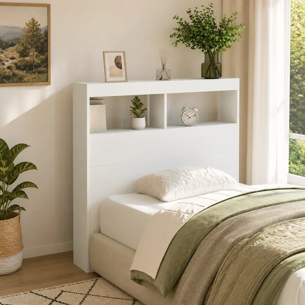 RGB LED Headboard Cabinet White 100cm Engineered Wood Modern Storage with Compartment for Bedroom