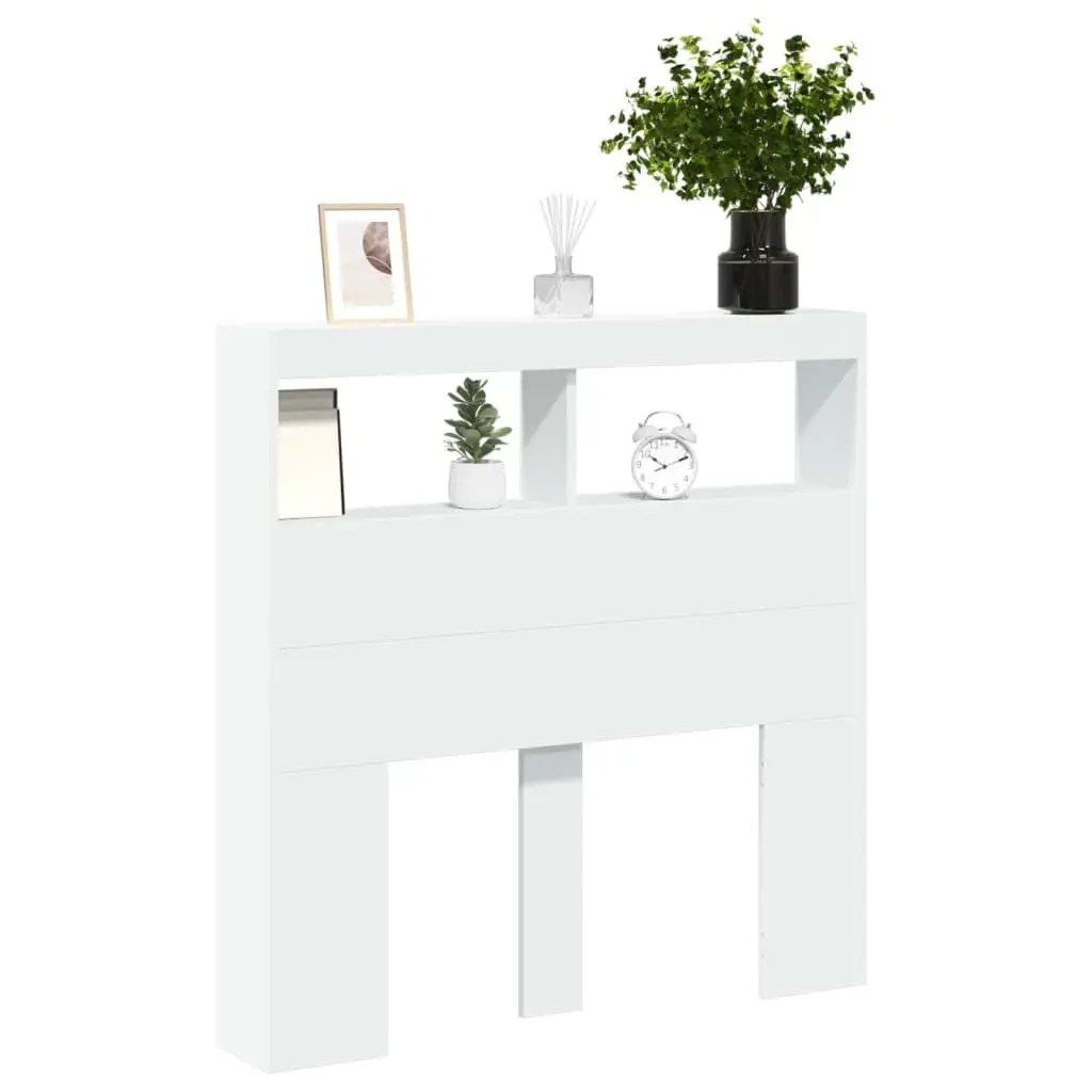RGB LED Headboard Cabinet White 100cm Engineered Wood Modern Storage with Compartment for Bedroom