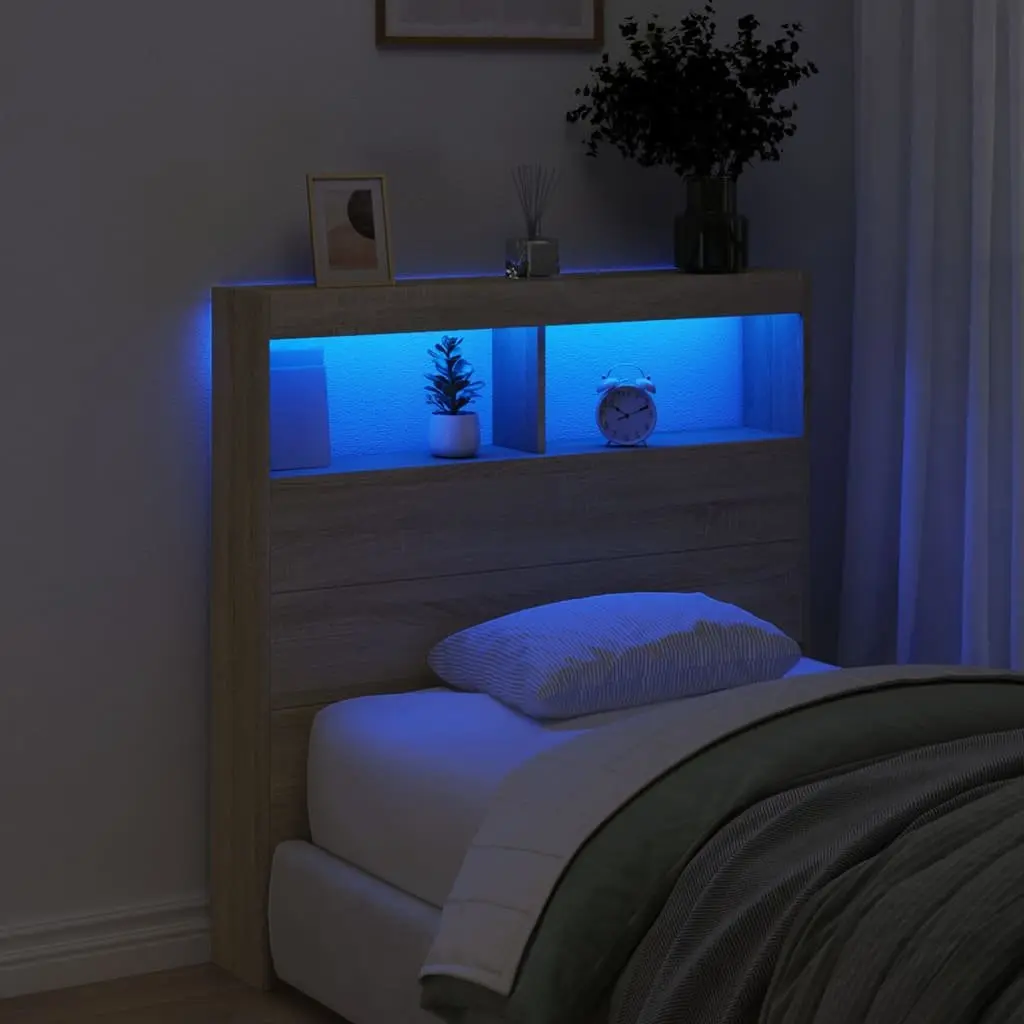 Headboard Cabinet with RGB LED Lights Brown 100 cm Storage Bedroom Furniture