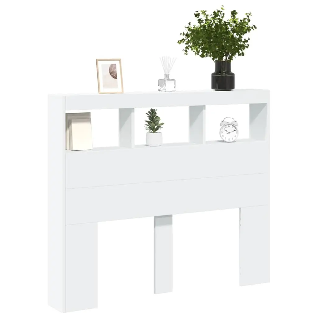 Headboard Cabinet with RGB LED Lights White 120cm Modern Bedroom Storage