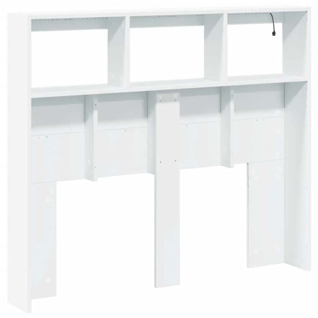 Headboard Cabinet with RGB LED Lights White 120cm Modern Bedroom Storage