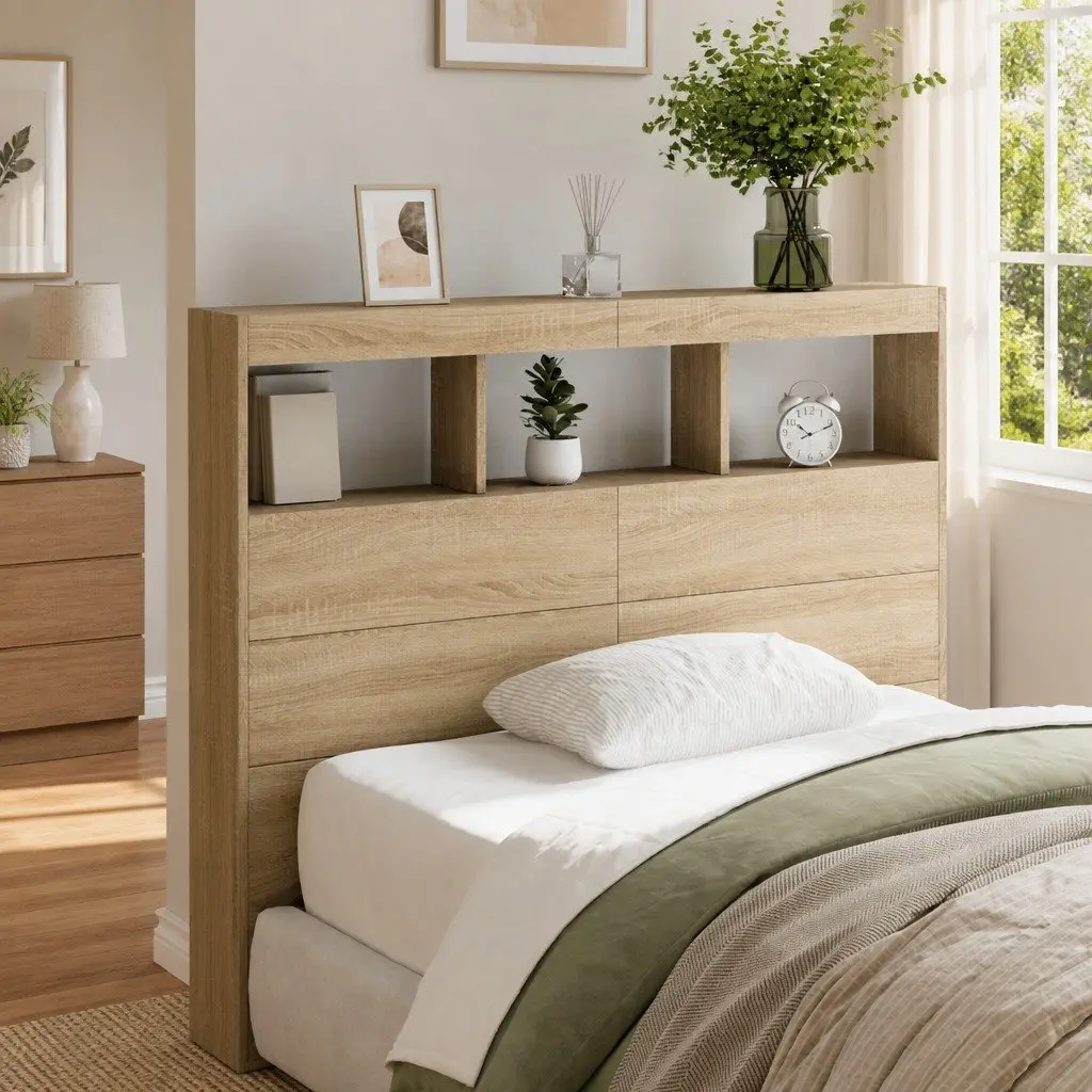 Headboard Cabinet Engineered Wood 120 cm Brown with RGB LED Lights