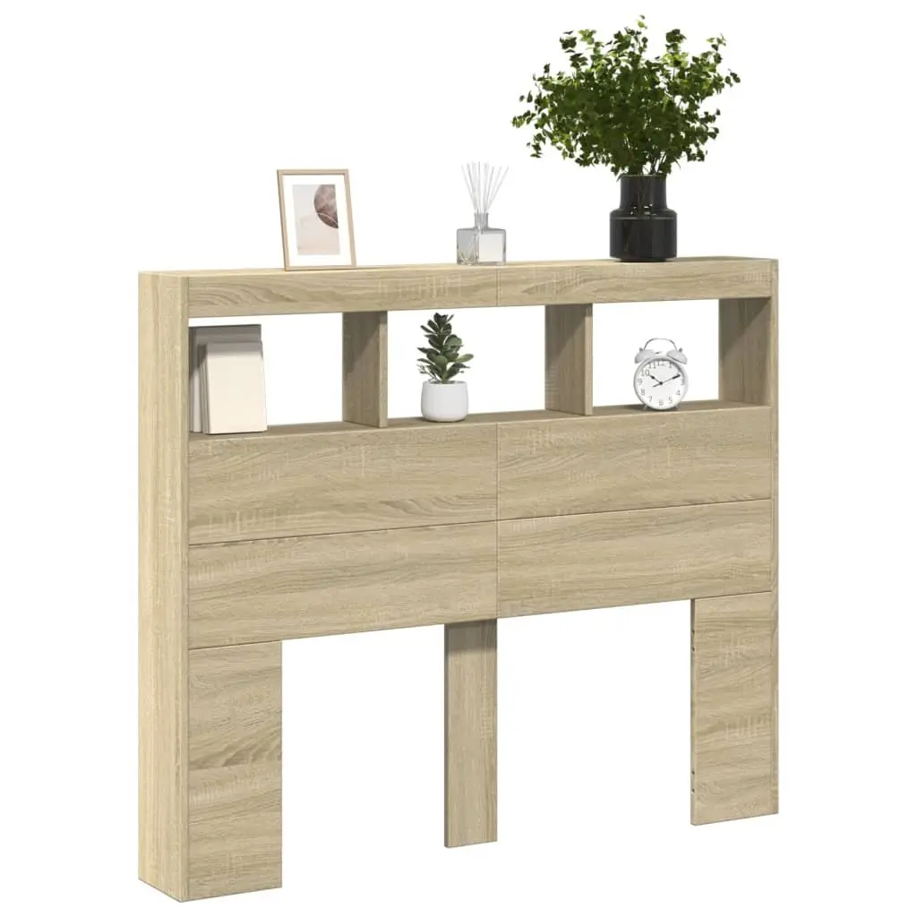 Headboard Cabinet Engineered Wood 120 cm Brown with RGB LED Lights
