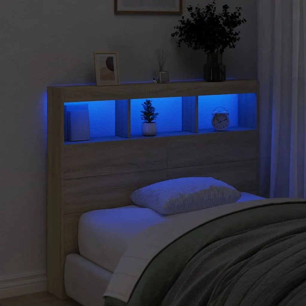 Headboard Cabinet Engineered Wood 120 cm Brown with RGB LED Lights