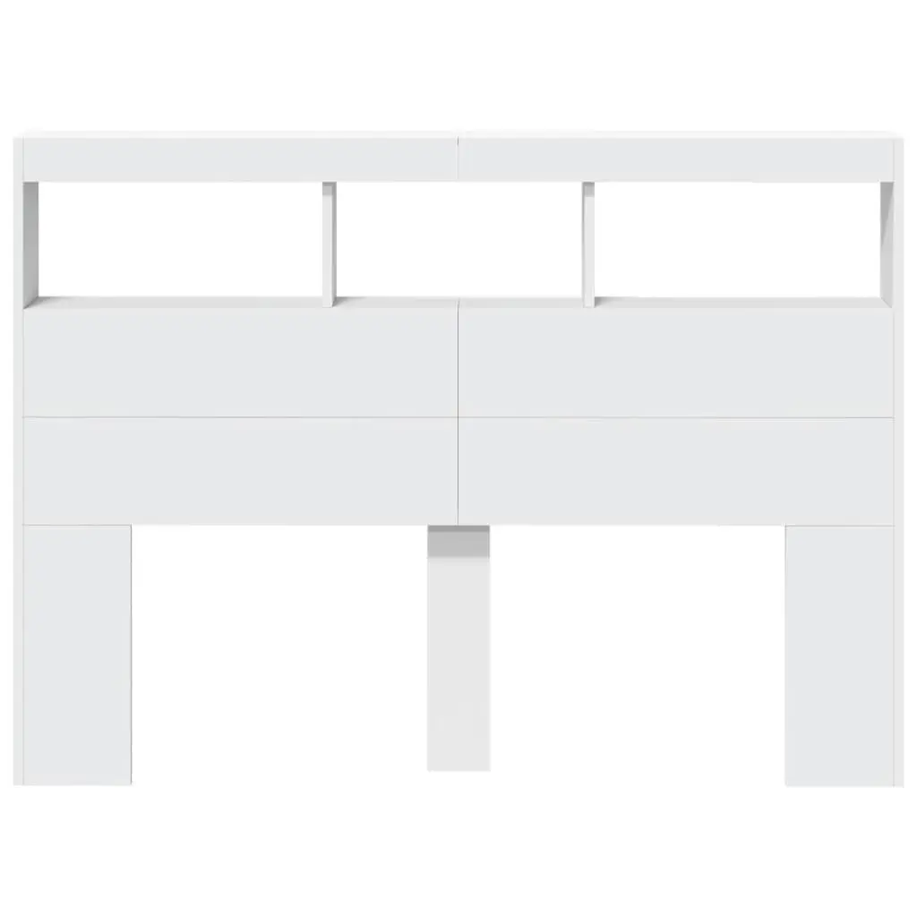 Headboard Cabinet with RGB LED Lights White 140 cm Modern Bedroom Storage
