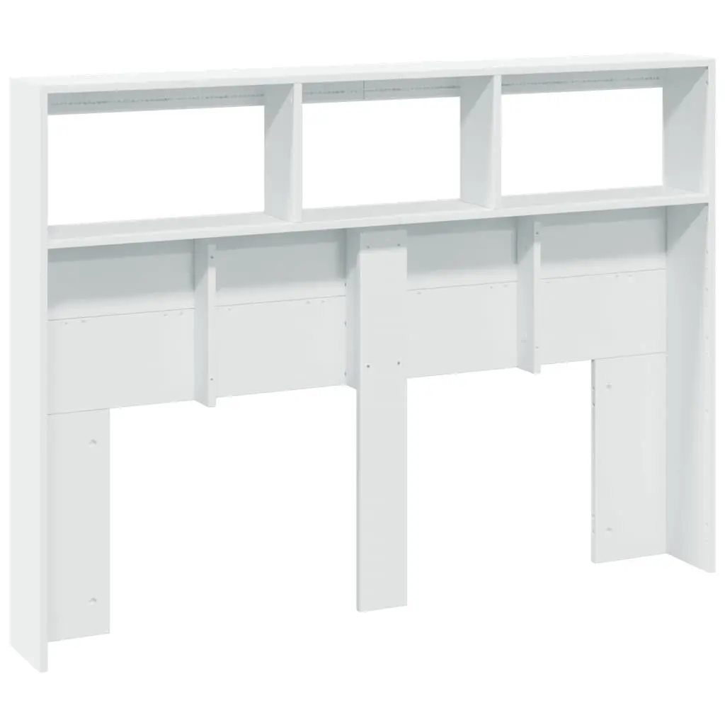 Headboard Cabinet with RGB LED Lights White 140 cm Modern Bedroom Storage