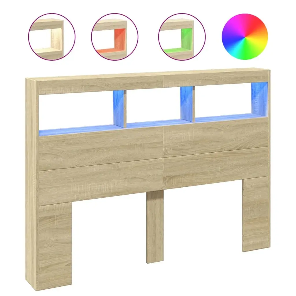 Sonoma Oak Headboard Cabinet 140cm Storage RGB LED Lights Engineered Wood Bedroom Furnishing