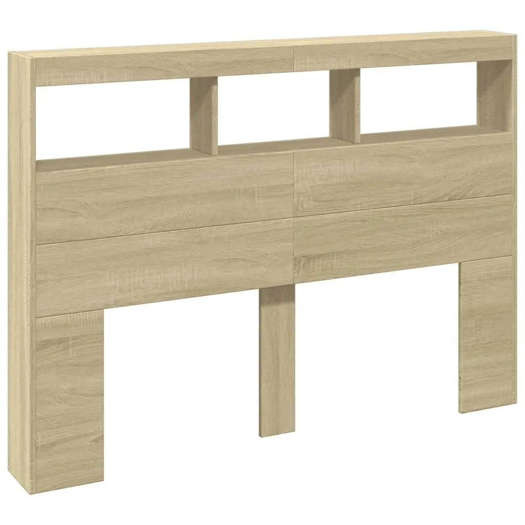 Sonoma Oak Headboard Cabinet 140cm Storage RGB LED Lights Engineered Wood Bedroom Furnishing