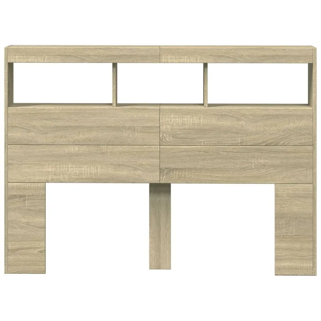 Sonoma Oak Headboard Cabinet 140cm Storage RGB LED Lights Engineered Wood Bedroom Furnishing