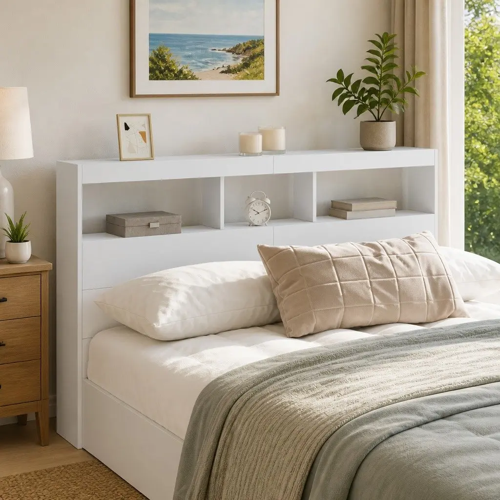 Headboard Cabinet with LED Lighting for Bedrooms