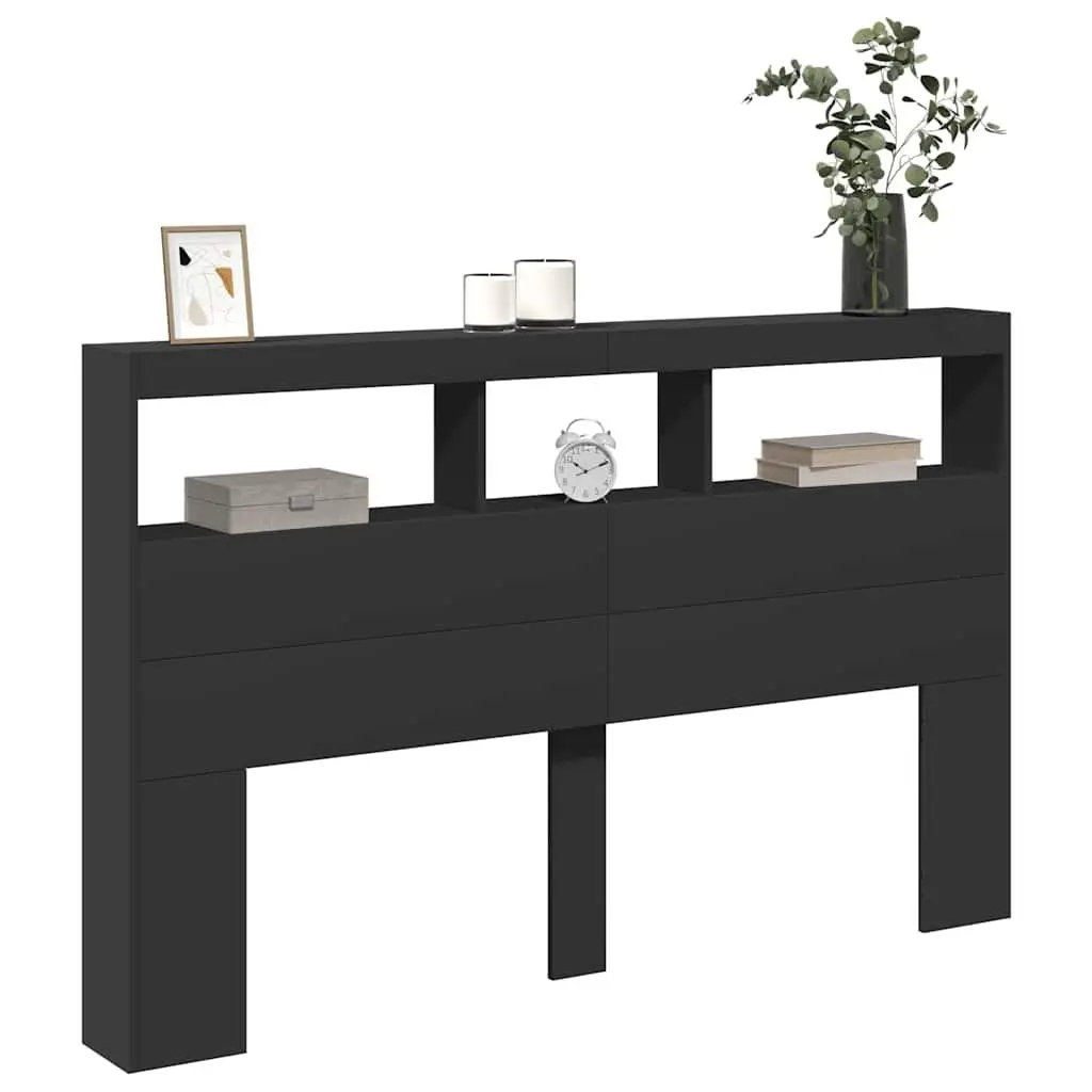 Bedside Headboard Cabinet Storage Engineered Wood Black with RGB LED Lighting 160x17x102cm