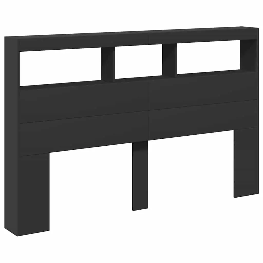 Bedside Headboard Cabinet Storage Engineered Wood Black with RGB LED Lighting 160x17x102cm