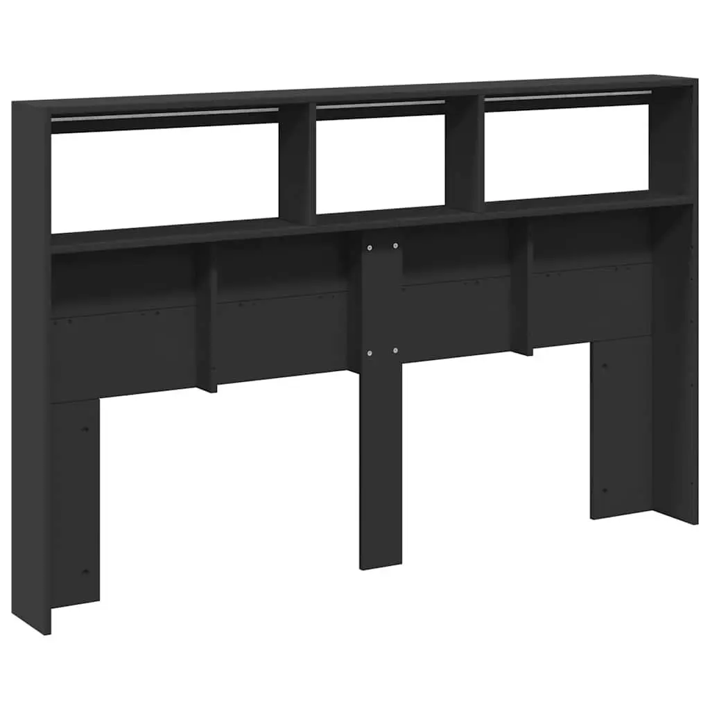Bedside Headboard Cabinet Storage Engineered Wood Black with RGB LED Lighting 160x17x102cm