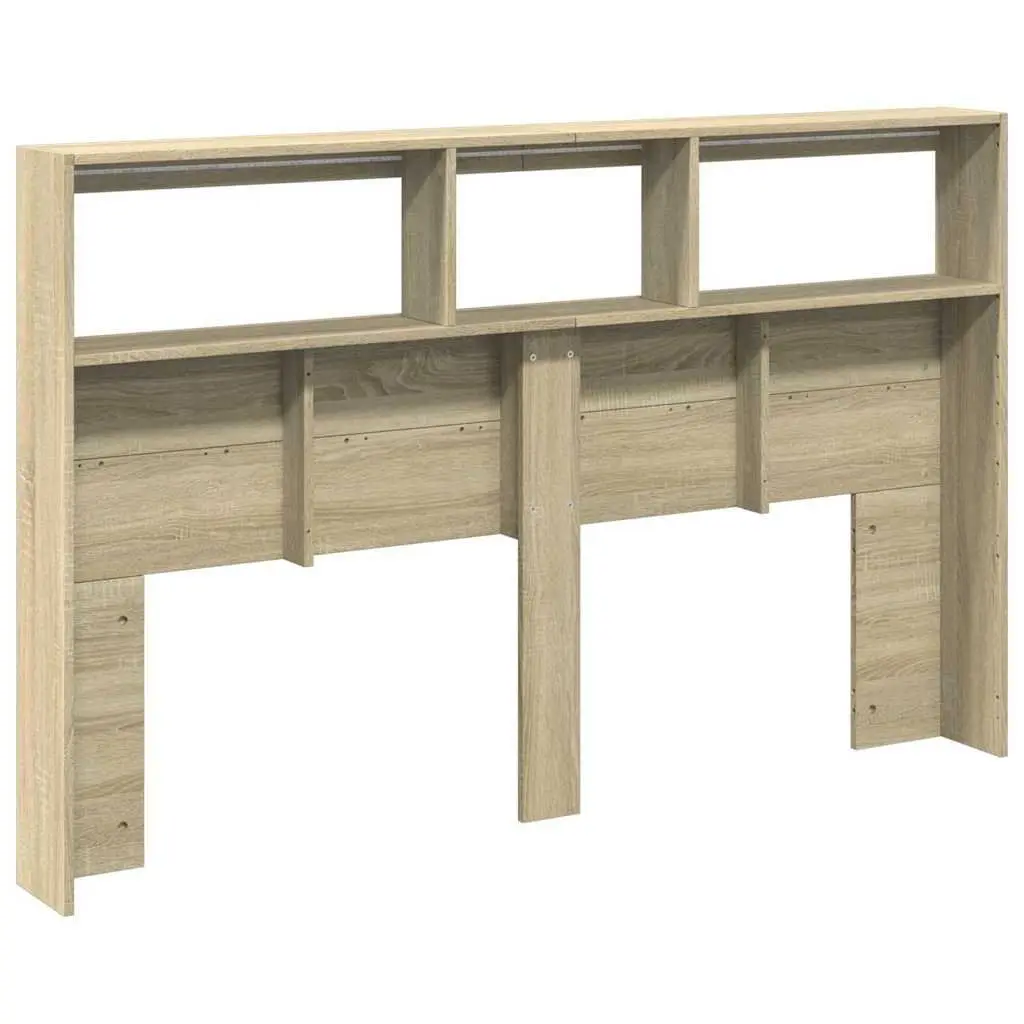 RGB LED Headboard Cabinet Brown Engineered Wood 160cm with Storage Compartment for Bedroom Furniture