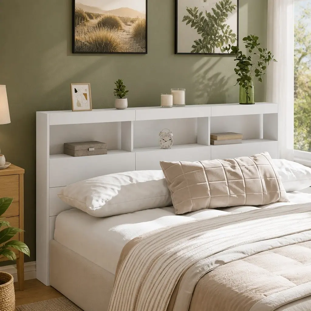 Headboard Cabinet with RGB LED Lights for Storage