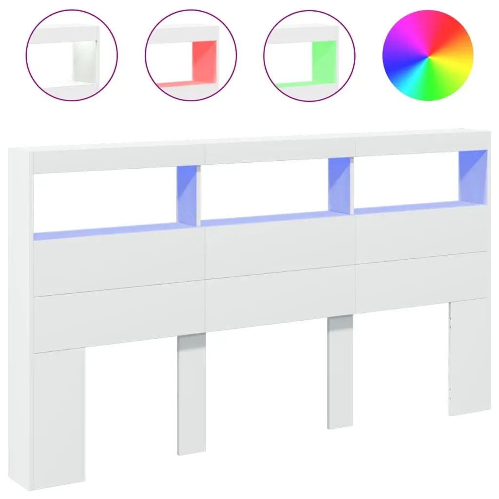 Headboard Cabinet with RGB LED Lights for Storage