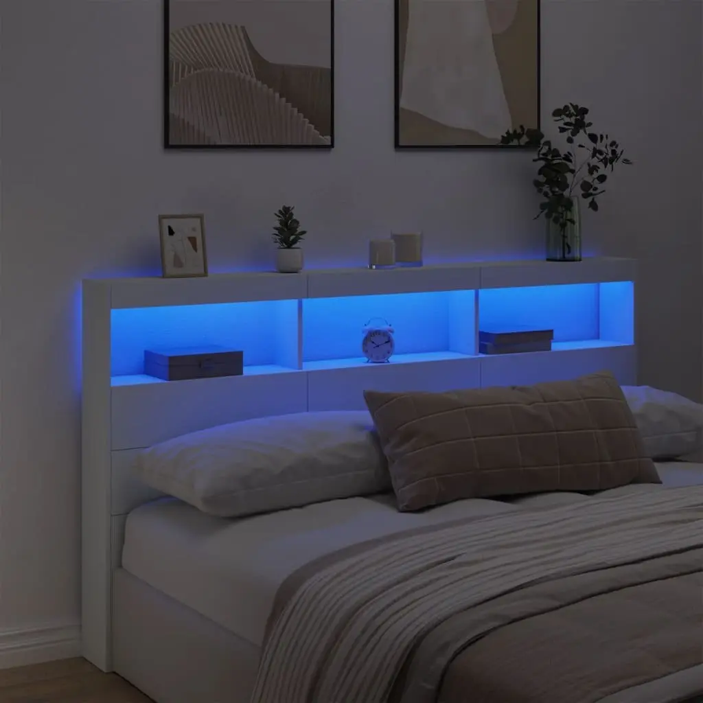Headboard Cabinet with RGB LED Lights for Storage