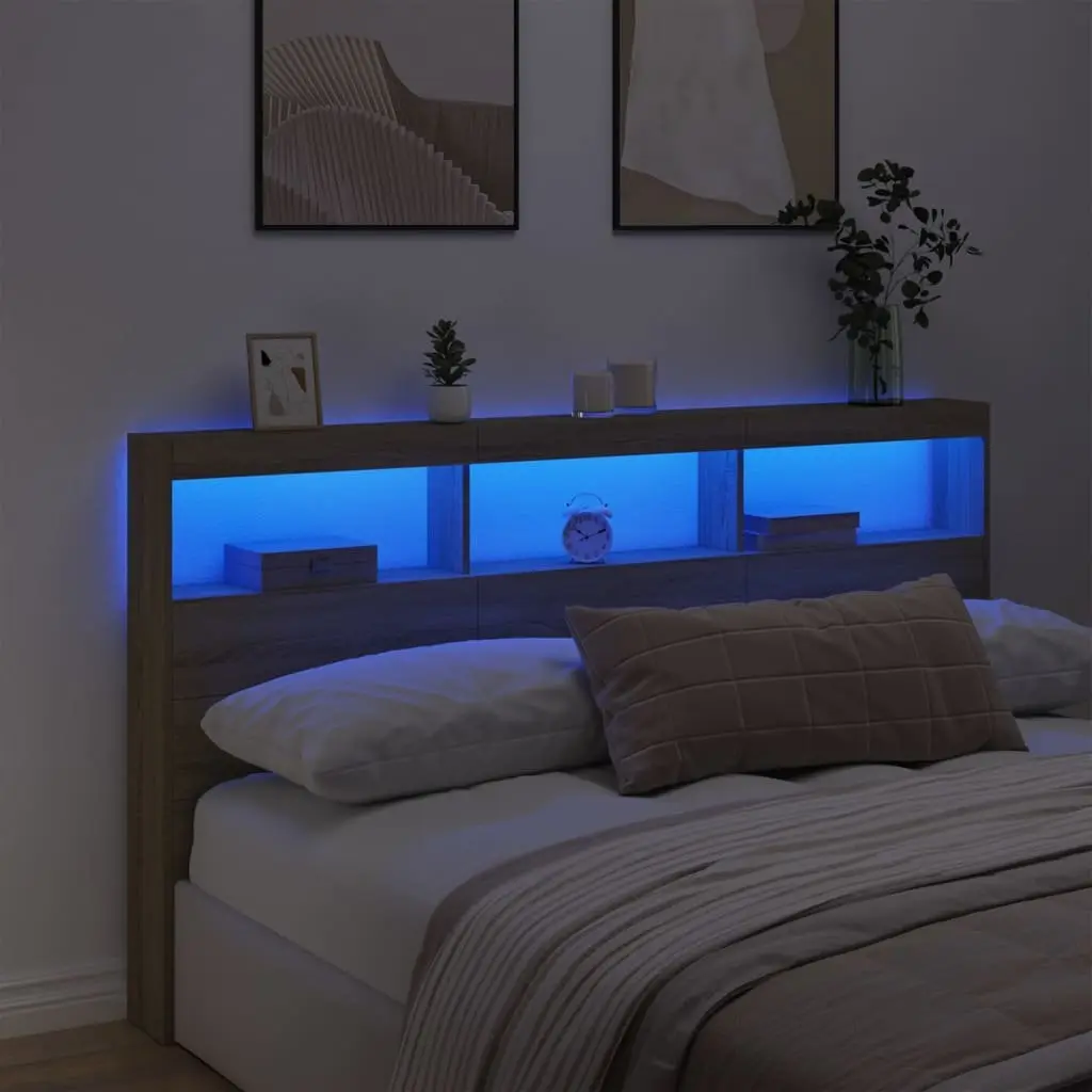 Headboard Cabinet with RGB LED Lights Brown Engineered Wood Bedroom Storage