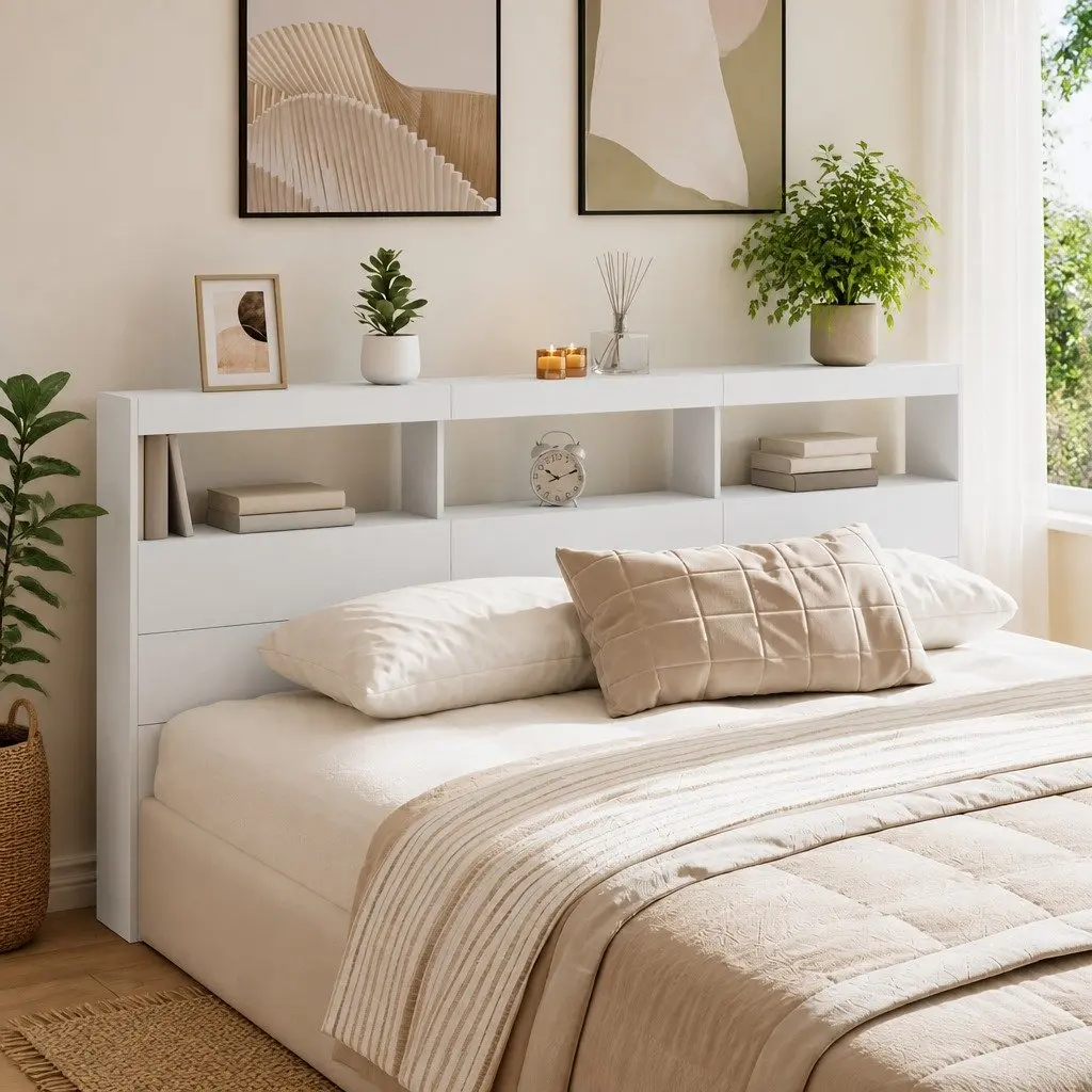 Headboard Cabinet with Integrated LED Lighting
