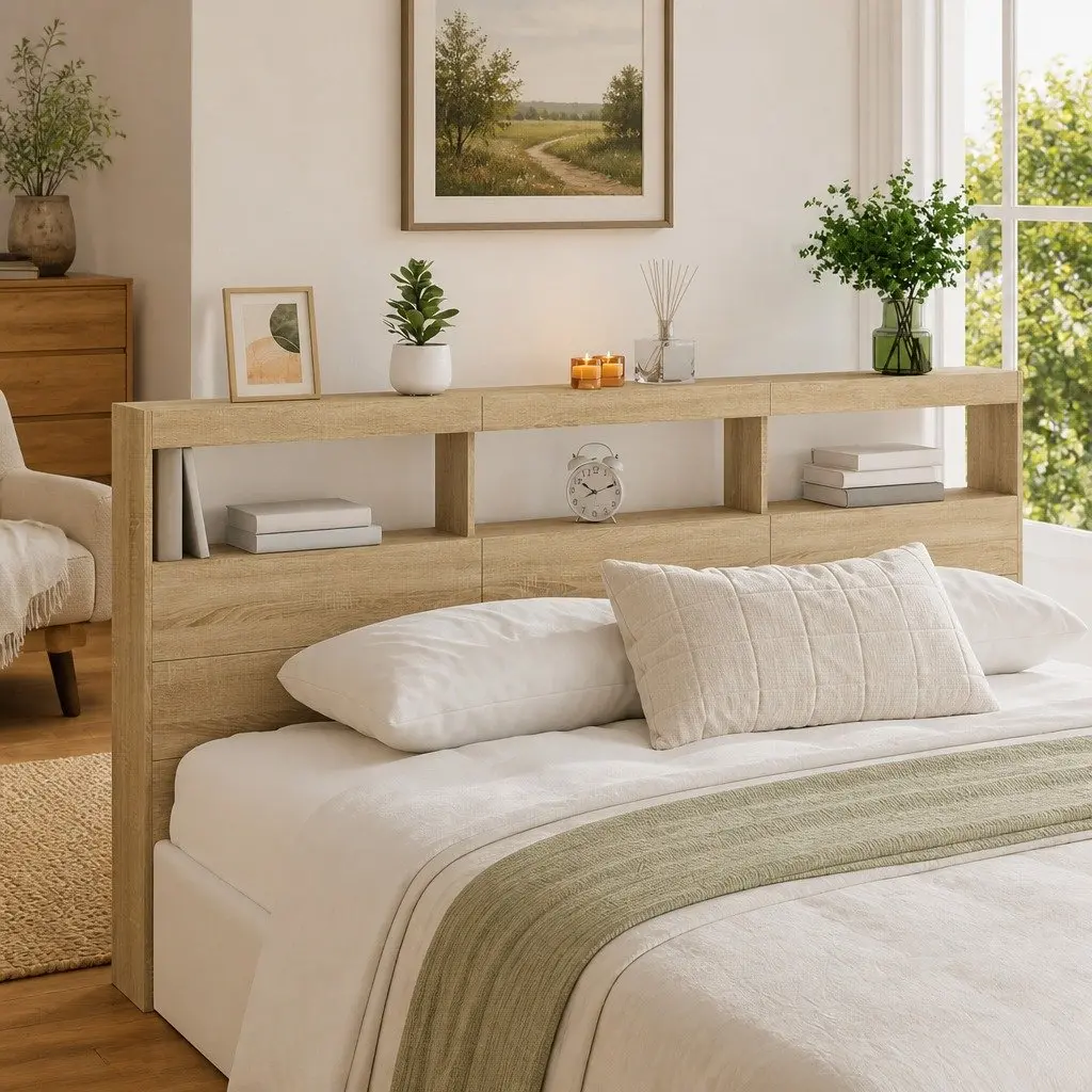 Headboard Cabinet with LED Lights for Real Use