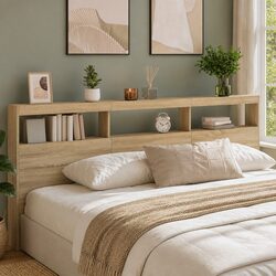 Practical Brown Headboard Cabinet with LED Lighting