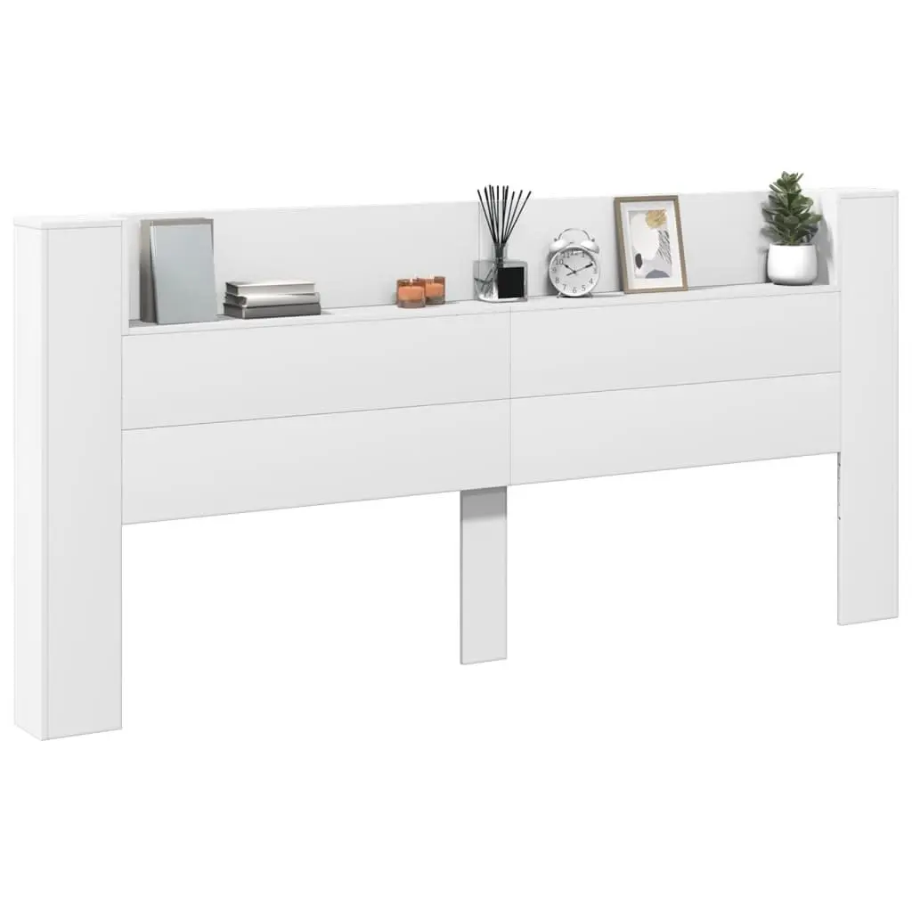 Headboard Cabinet Engineered Wood 220cm White with RGB LED Lights