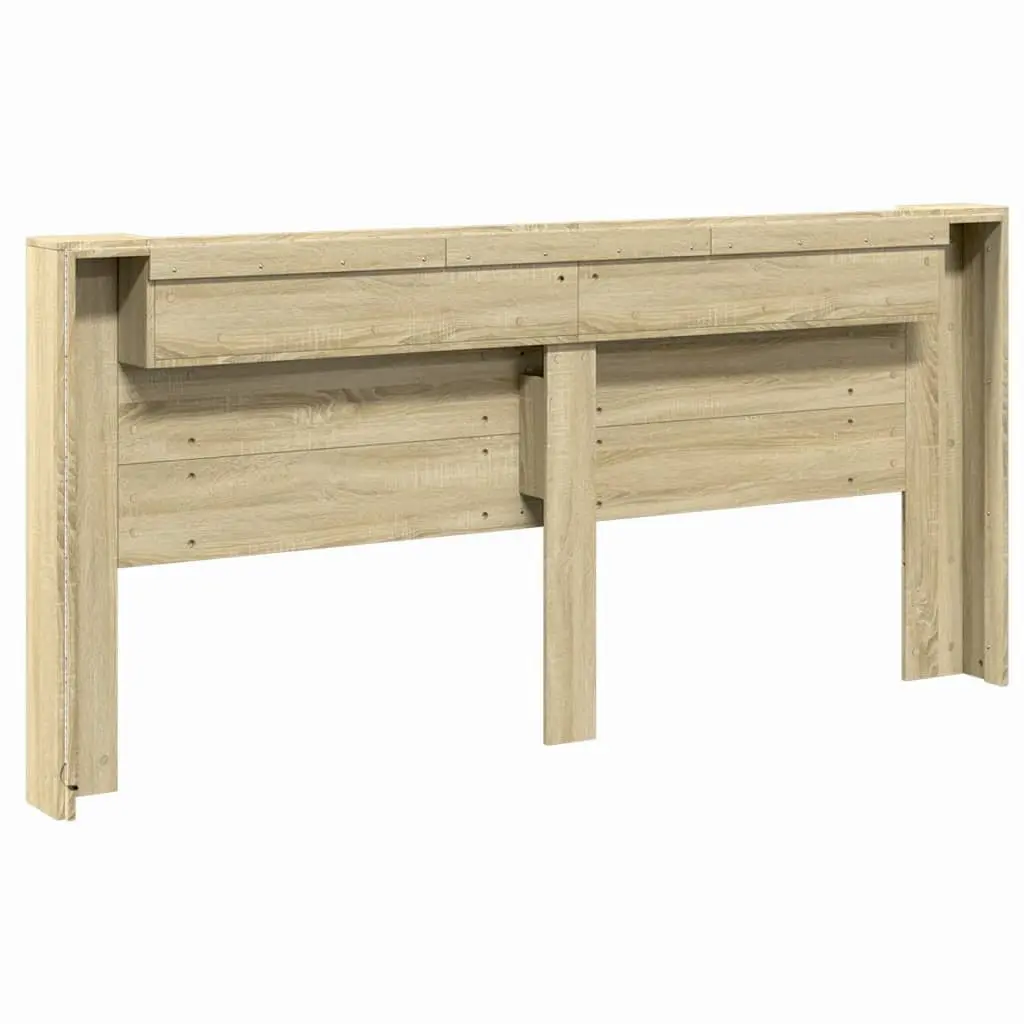 Headboard Cabinet Brown Engineered Wood Open Shelf Storage RGB LED Lights 220x16.5x103.5cm