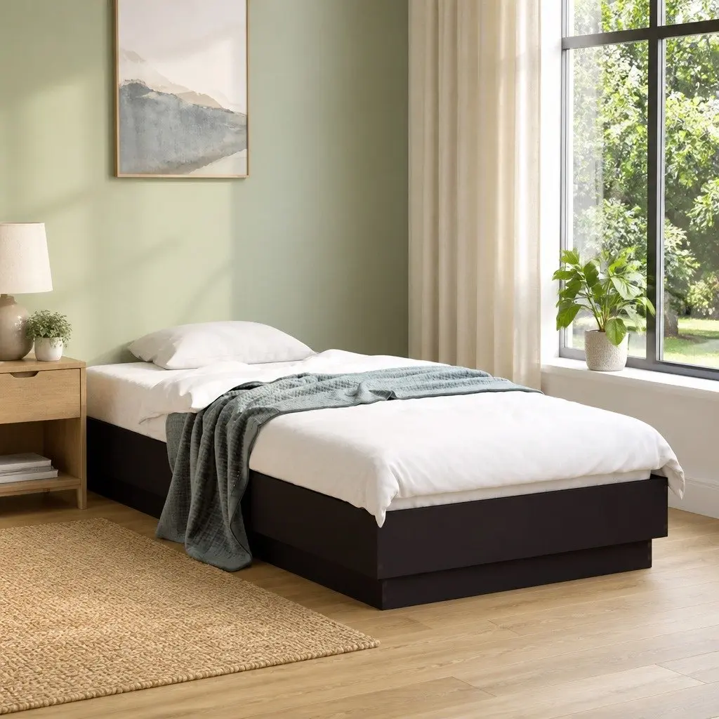 Bed Frame Engineered Wood 90x190 cm Black Slatted Base