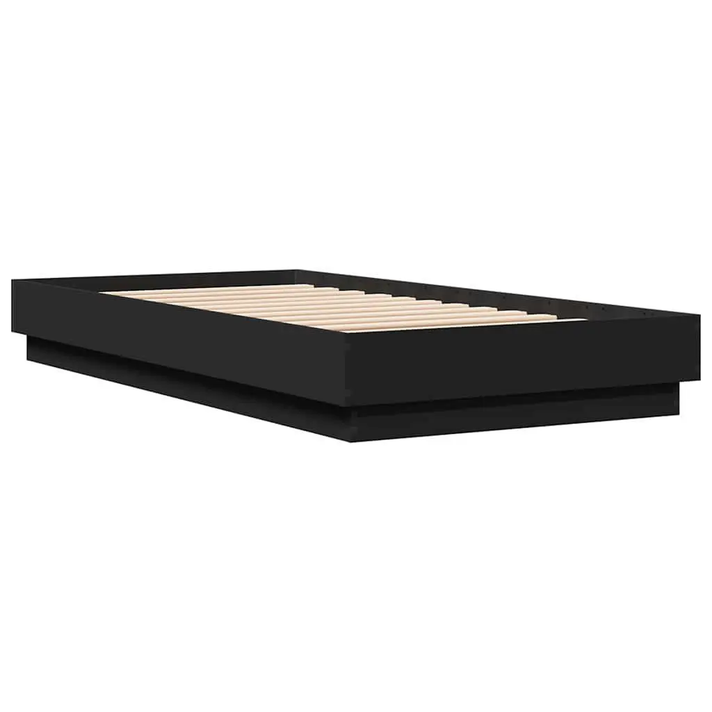 Bed Frame Engineered Wood 90x190 cm Black Slatted Base