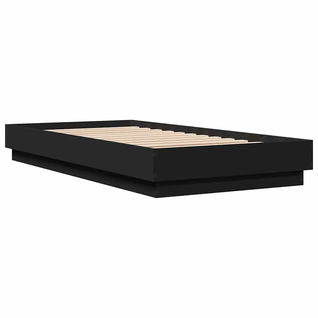 Bed Frame Engineered Wood 90x190 cm Black Slatted Base