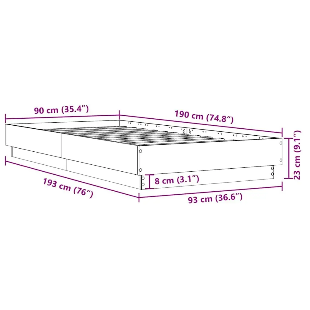 Bed Frame Engineered Wood 90x190 cm Black Slatted Base