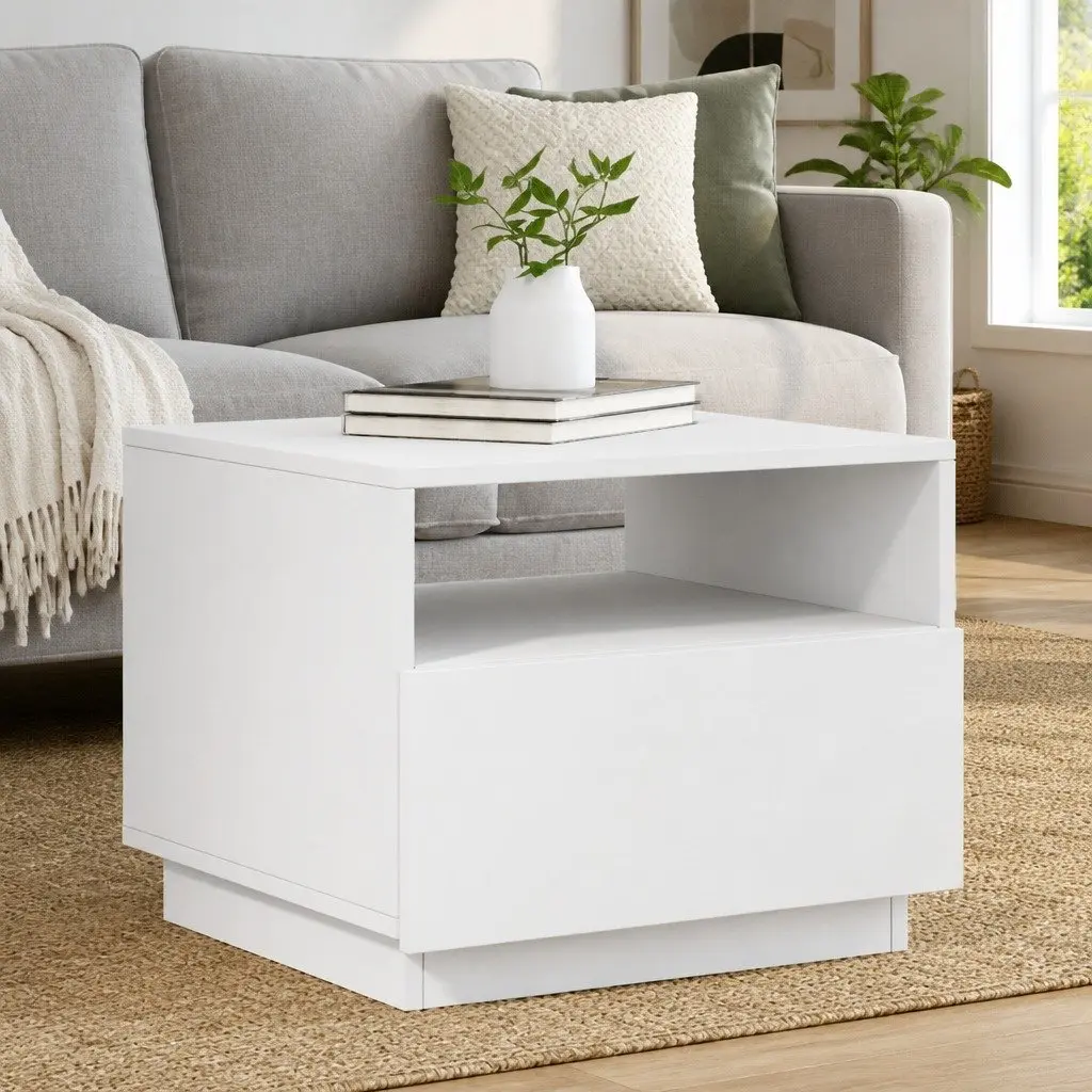 Coffee Table Engineered Wood 50 x 49 x 40 cm White with RGB LED Lights