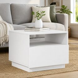 Coffee Table with RGB LED Lights White Modern Living Room Accent Side Table