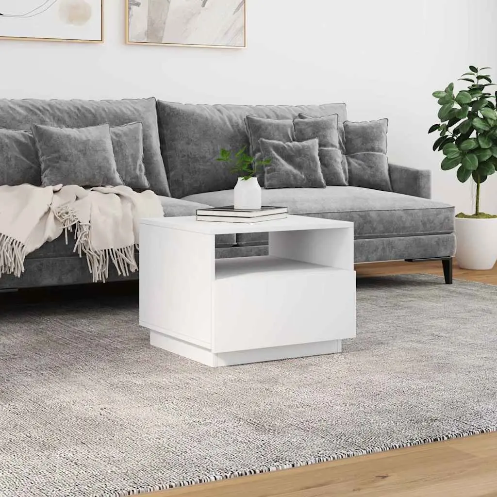 Coffee Table Engineered Wood 50 x 49 x 40 cm White with RGB LED Lights