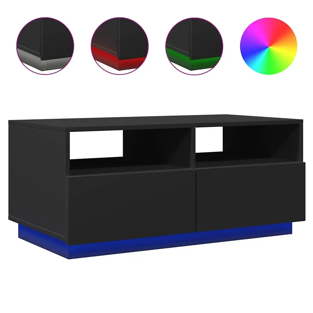 Coffee Table Engineered Wood 90cm Black with RGB LED Lights