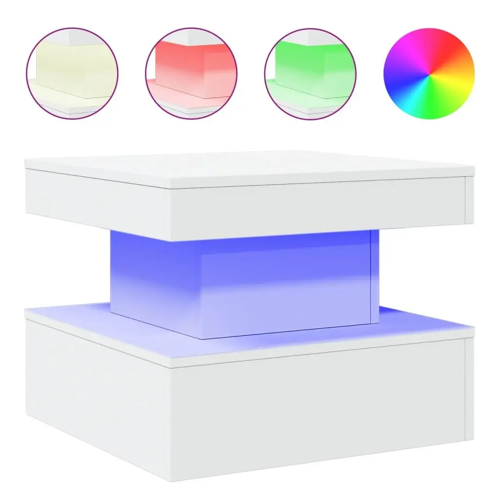 Coffee Table with RGB LED Lights Modern Living Room Accent White 50x50x40cm