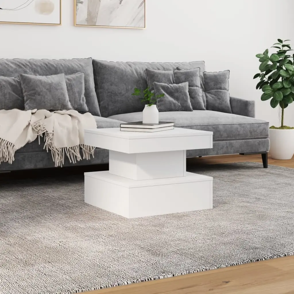 Coffee Table with RGB LED Lights Modern Living Room Accent White 50x50x40cm