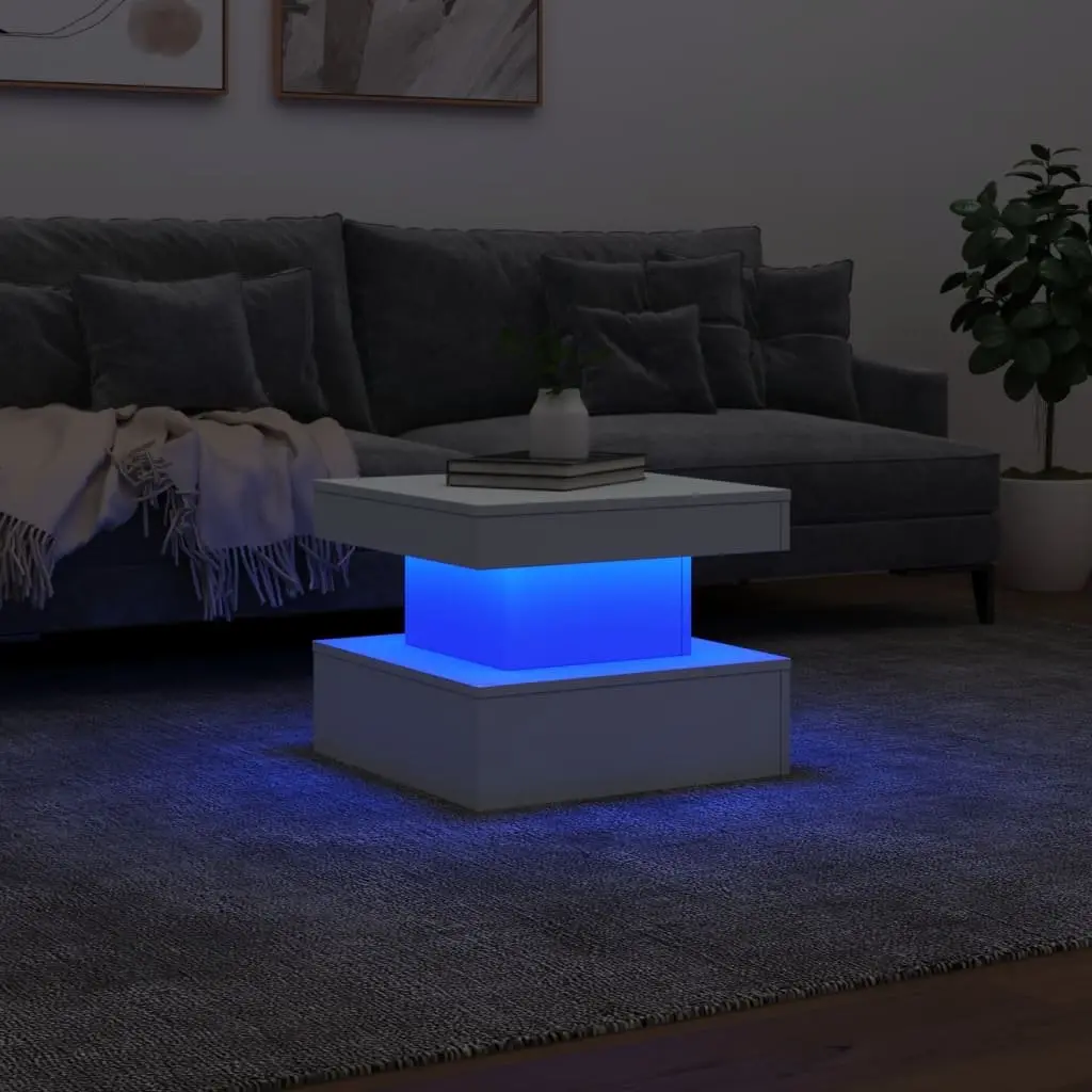 Coffee Table with RGB LED Lights Modern Living Room Accent White 50x50x40cm