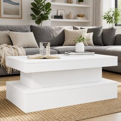 Coffee Table with RGB LED Lights Modern Side Table Living Room Accent Furniture