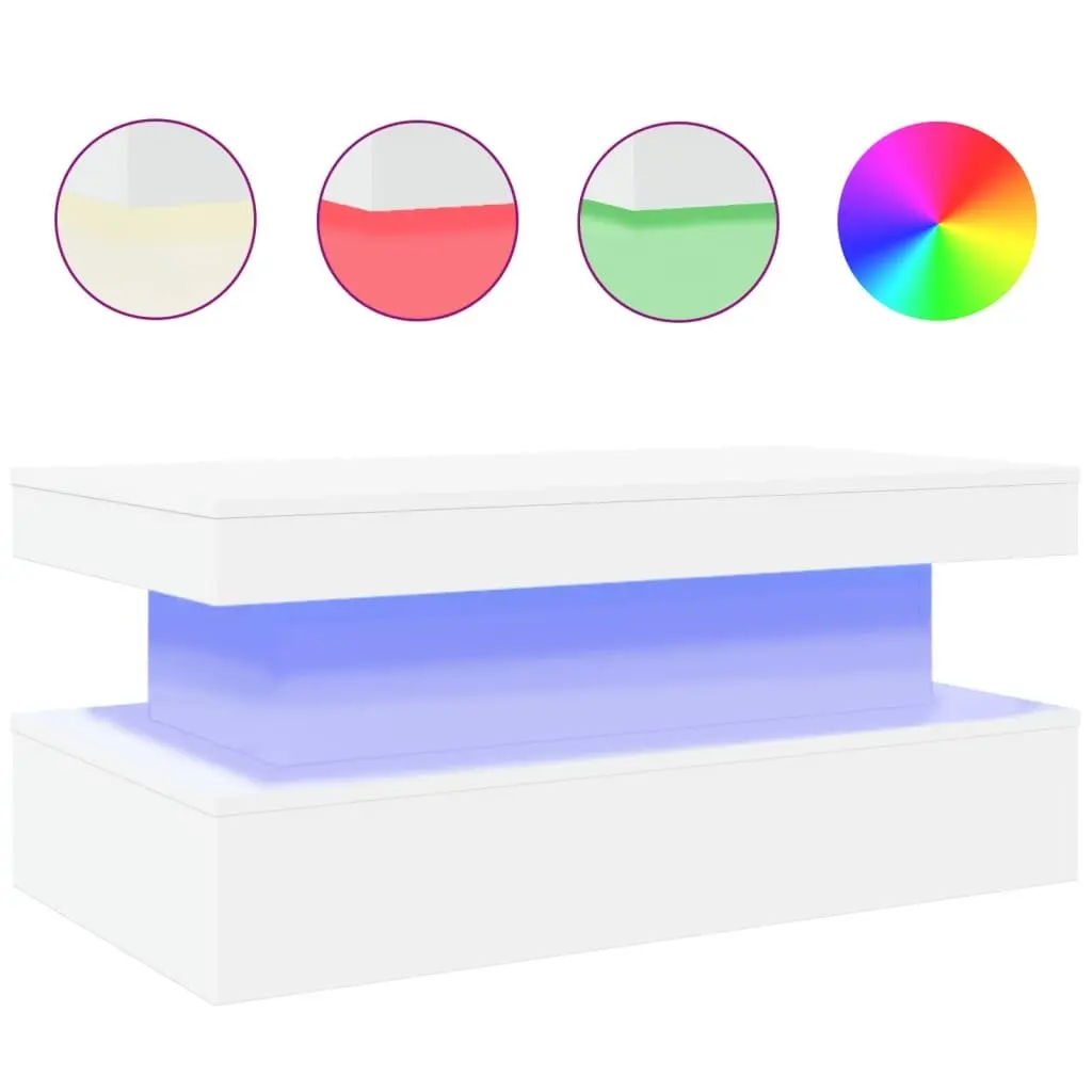 Coffee Table Modern Engineered Wood 90x50x40cm White with RGB LED Lights Living Room Accent Furniture